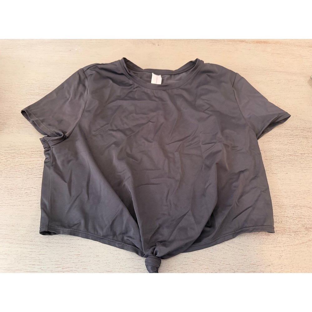 No Boundaries Womens Medium Gray Front Tie Knot Crop Top Short Sleeve T-Shirt